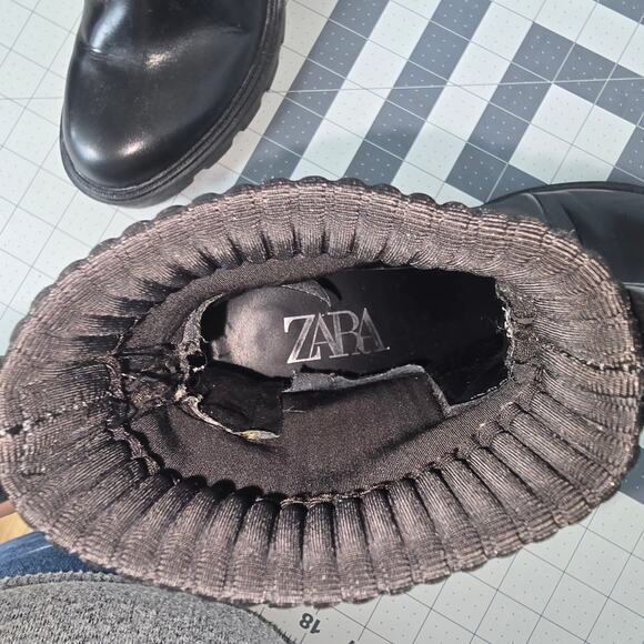 Zara Chelsea Boots Womens 36 Black Lug Ribbed Sock Grunge Punk Platform Bootie - Picture 7 of 9